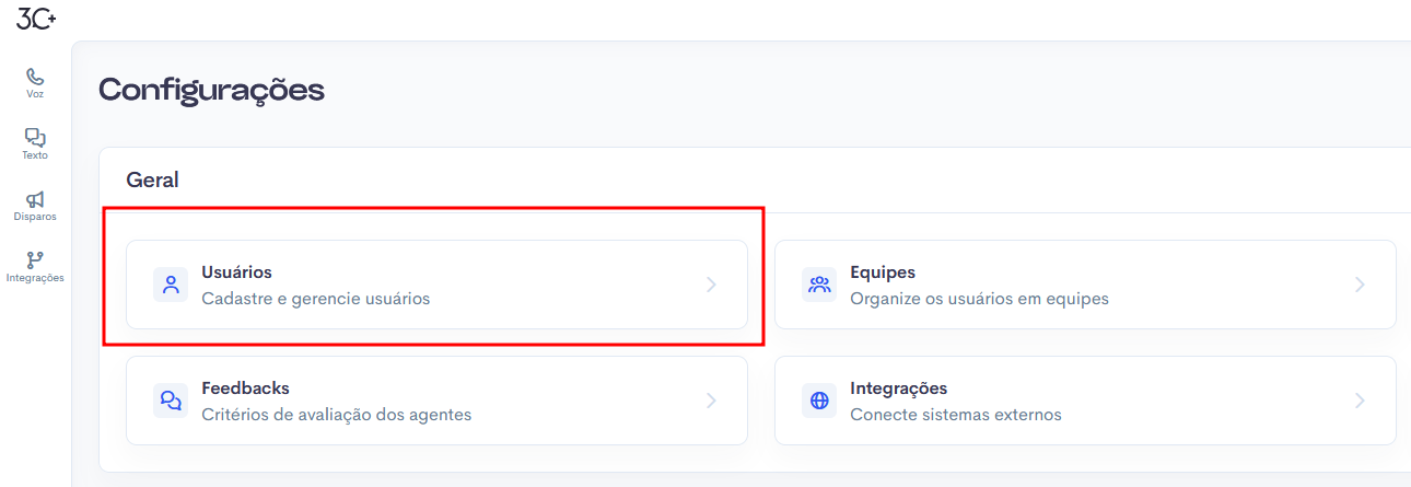 Configurações da 3C com Usuários marcado