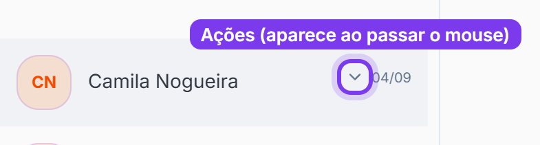 Conversa da lista com a setinha Ações marcada, ao lado do horário