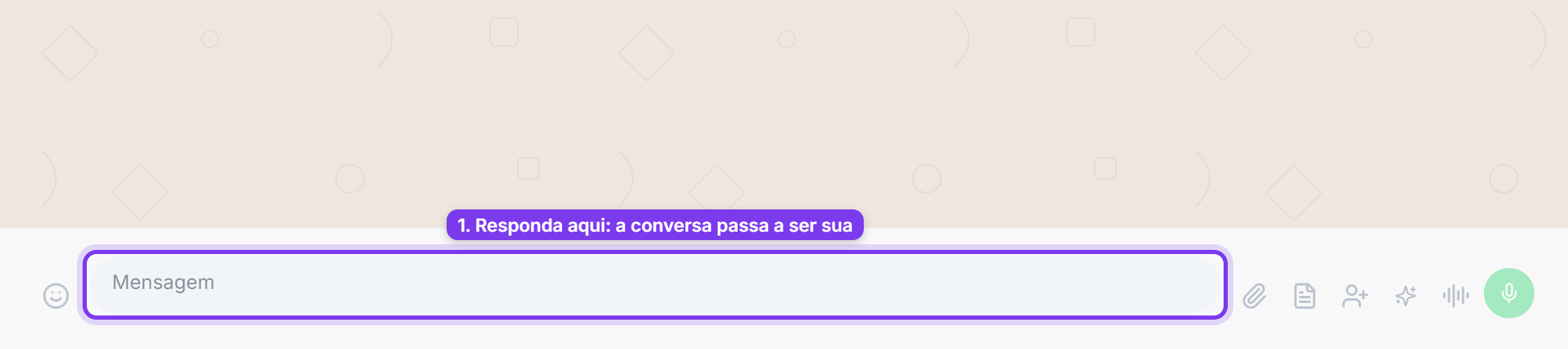 Campo Mensagem marcado: responder por ele faz de você o responsável pela conversa